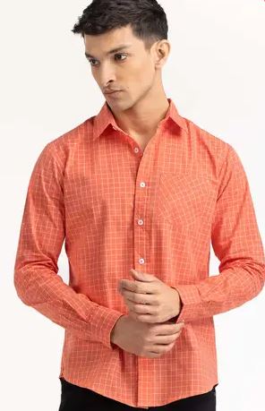 Orange White Checkered Casual Shirt